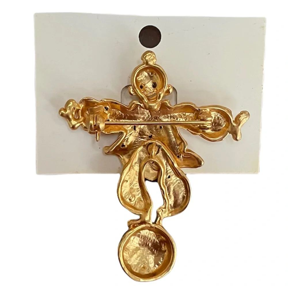 Sparkling Diamonds Clown Pin Brooch Beautiful Sparkly Rhinestones Gold Luxury